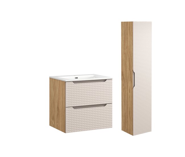 Pedido Al Por Mayor Conjunto mueble lavabo individual encastrado 60cm y columna Mallory Beige y madera - Conforama