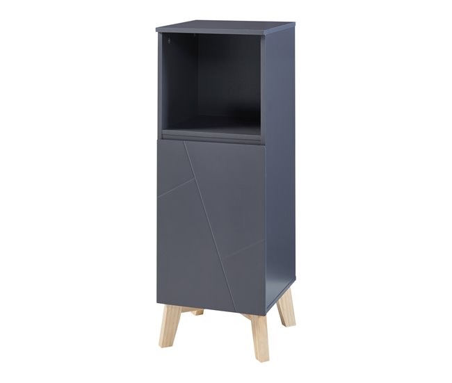 Mueble de baño auxiliar Overath puerta decoartiva MDF 86x30x30cm - Gris y Madera [en.casa] - Conforama Compra Hoy