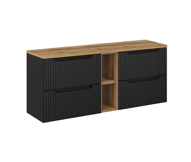 Mueble bajo lavabo 140cm 4 cajones 2 compartimientos Riva Blanco y Madera - Conforama Exclusivo