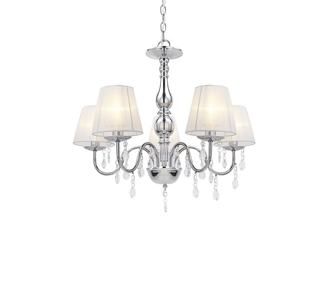 [lux.pro] Lámpara de araña de cristal - blanca - E14 - Lámpara de techo moderna - 5 brazos Cromo - Conforama Mayoreo