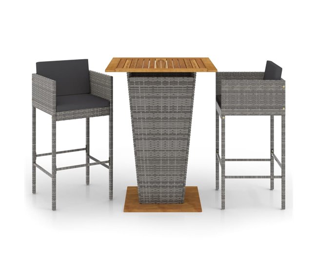 7958ab14a78e2b0db5393f419efb01b9c10605a0_45eea410d3564b72a58e56dde0621150 Set muebles bar jardín 3 piezas y cojines ratán sintético negro - Conforama Moderno