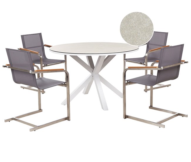 7b2cf7f36ddde98b171b36f7c5ed5804d9ab094e_f26ca54dce0443e2aebacdde99b3fed2 Profesional Conjunto de comedor exterior 4 plazas MALETTO/COSOLETO Metal Gris pardo - Conforama