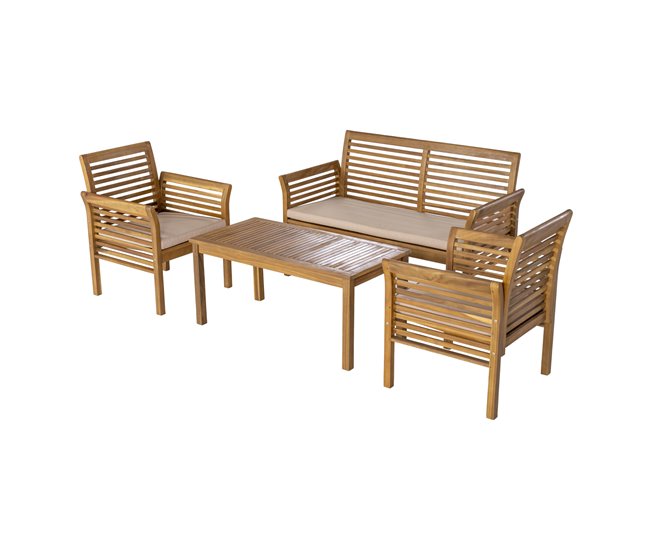 Mejor Calidad Conjunto de muebles de jardín Candela 4 piezas acacia - Efecto Madera/Beige [casa.pro] - Conforama