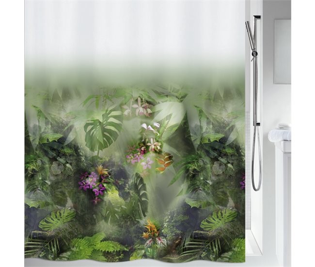 Spirella Colección Jungle , Cortina De Ducha Textil 180 X 200, 100% Polyester, Verde - Conforama Mayoreo