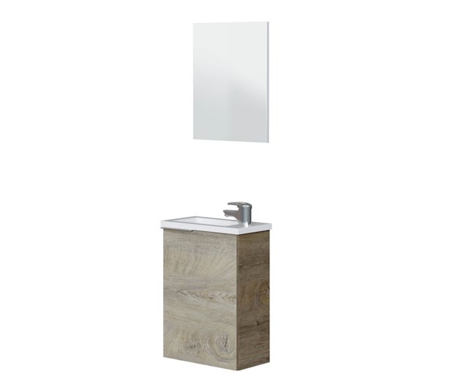 Solo Hoy Mueble de baño Compact 40 con espejo y lavabo Roble Alaska Mueble:40Espejo:40Lavabo:40 x Mueble:58Espejo:50Lavabo:2,5 x Mueble:22Espejo:1,8Lavabo:22 - Conforama