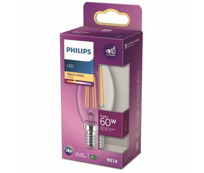 7fbfeafa28ba13643c1620dab5399c0675a8d335_8431257e0fda4980b7b3074f009022ed Edición Limitada Bombilla LED Vela Philips Equivalent E14 60 W - Conforama