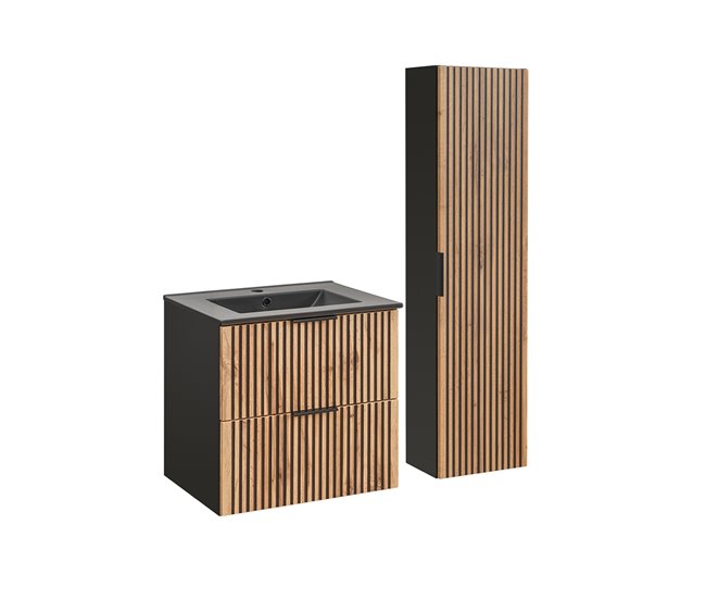 801c186e10e5486a9b6f430b8193493a20f5ce2f_ab5d684064434f78bc35f0a4f4db528d Conjunto mueble lavabo individual encastrado 60cm y columna Gaia Madera y Negro - Lavabo Negro - Conforama Oferta De Temporada