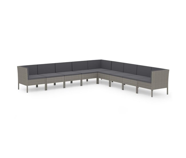 Set de muebles de jardín 9 pzas y cojines ratán sintético gris - Conforama De Moda