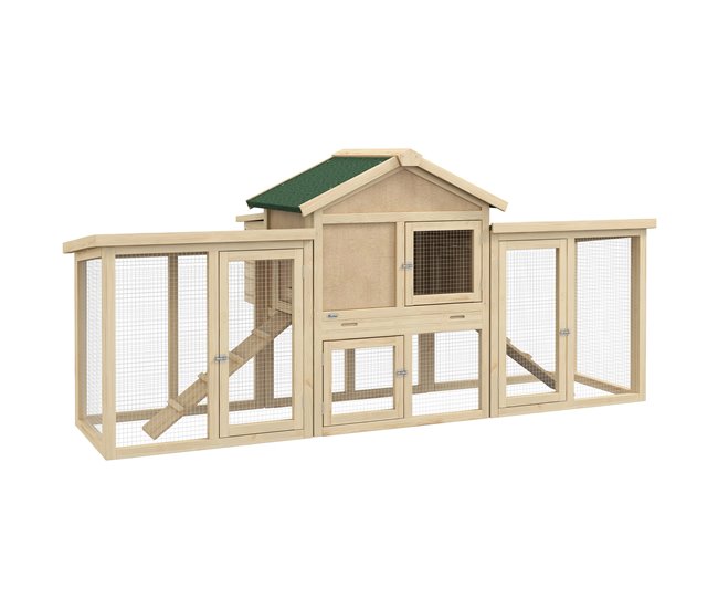 85f503427a358aea73630db1ad32ea7610adee50_95a11ce4aee4430bbf2c144d6125b8d1 PawHut Gallinero de Madera 204x85x93 cm Jaula para 2-4 Gallinas Gallinero Grande con Nido Bandeja Extraíble Techo de Asfalto y Rampa para Exterior Natural - Conforama Pedido Al Por Mayor