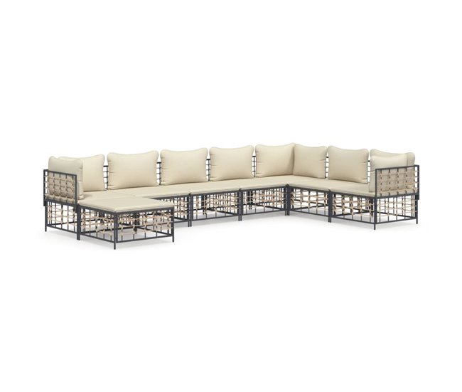 87161a5dadbf6fb32aa816a26ac788a6a8300a58_1cdfca55a63246b59c2aa26a21c5094b vidaXL Juego de muebles de jardín 8 pzas y cojines ratán PE antracita - Conforama Venta Final
