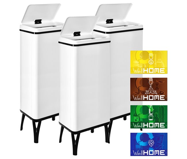 886998268134589808c6ceb81ea448cbede43169_7c3448cd337a4841ae06a6927df10ab4 WELL HOME MOBILIARIO & DECORACIÓN 3 Cubos de basura inteligente de 60L c/u, Alto: 95,5 (x35,5x26), blanco con etiquetas magnéticas - Conforama Pago Seguro