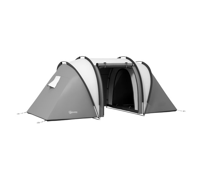 Envío Internacional Outsunny Tienda de Campaña Familiar para 4-5 Personas Tienda de Acampada de Túnel Impermeable 3000 mm con 2 Dormitorios Bolsa de Transporte y Gancho para Pescar Senderismo Gris - Conforama