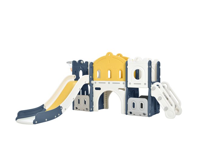 891c7041ceffcc119f3c065f20730e454b18c65f_03922454cf0346858272cd77fdd45f4f Tobogán en forma de castillo con escalada, túnel, espacio de almacenamiento y canasta de baloncesto - azul - Conforama Premium
