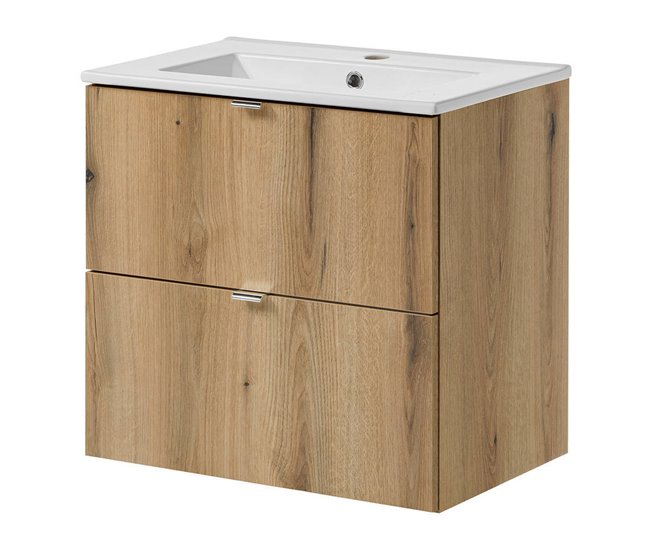 Entrega Rápida Mueble de baño con lavabo Newport 60x57x39 cm - Efecto roble [en.casa] - Conforama