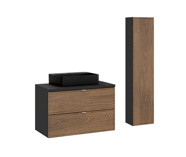 89e9cbbe3950976d343274e21d836665e0c617d9_6a65648107dd45baa93bde0002f27ae5 Precio Bajo Conjunto de muebles con lavabo individual 80cm y columna Elena Madera y negro - Conforama