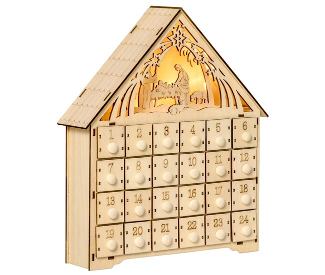 8b085d55584ed25ced69850610aa8837d15314a1_6a4b8d3bcce842239c566980708e4a6a HOMCOM Calendario de Adviento de Madera con Luces Calendario de Navidad con 24 Cajas de Cuenta Regresiva Decoración Navideña para Rellenar 26,6x6x30 cm Natural - Conforama Disponible Ahora