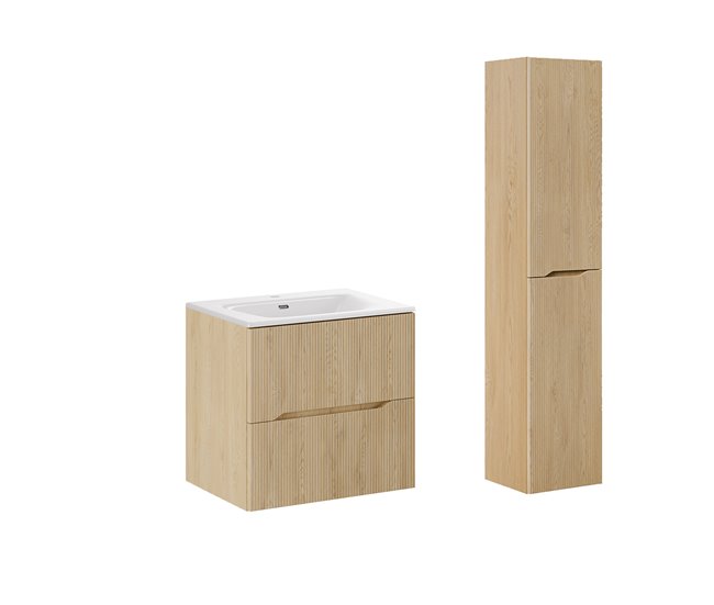Conjunto mueble lavabo individual encastrado 60cm y columna Isaline Madera - Conforama Original