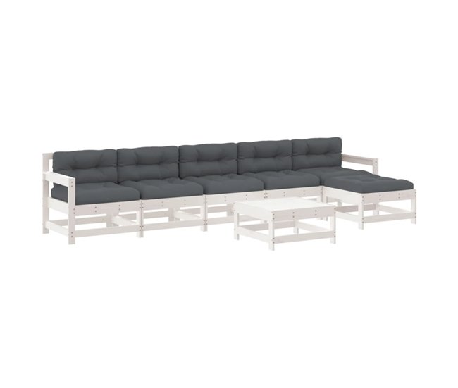 Última Oportunidad Juego de muebles jardin 7 piezas y cojines madera pino impregnada - Conforama