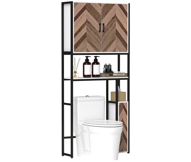 Envío Exprés HOMCOM Mueble sobre Inodoro Armario sobre Inodoro con 3 Puertas 2 Estantes Ajustables y Compartimento Abierto Mueble de Baño 79,5x23x178 cm Multicolor - Conforama