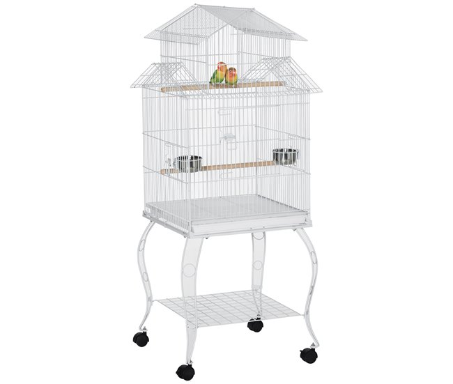 Solo Hoy PawHut Jaula para Pájaros con Ruedas Jaula Grande con Soporte Pajarera con Bandeja Extraíble Puertas Comederos Perchas y Estante Inferior para Cacatúa ninfa Cotorra del Sol 50x49x137 cm Blanco - Conforama