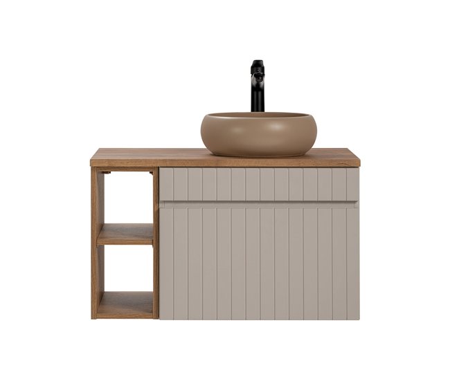 Mueble lavabo individual 80 cm 2 nichos Zelie Cachemira y Madera - Conforama Envío Gratis