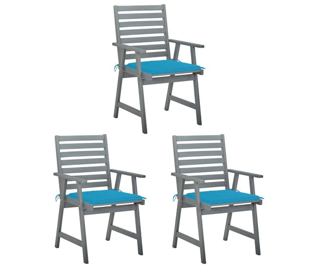 Sillas comedor de jardin 3 unidades madera maciza acacia y cojines - Conforama Envío Inmediato