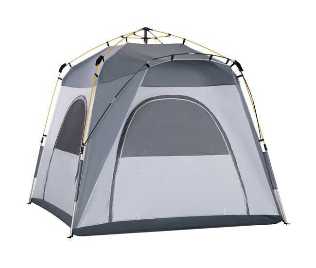 923864c1b434a4adb730f93a7ff0f11e216237f3_d350e23fa91d42d6a8747cc38741c864 Lujoso Outsunny Tienda de Campaña Instantánea para 4 Personas Tienda de Camping con 4 Ventanas 2 Bolsillos y Bolsa de Transporte 240x240x199 cm Gris y Blanco - Conforama