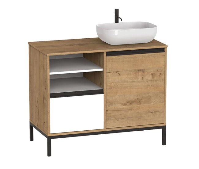 948af80b6025b1b29ce03e379071997a6452e695_c4d7c85aa614414db775bfbda41f9cb6 Mayoreo Mueble de Baño 100 cm Támesis con Patas (Sin Lavabo) Color Roble Gold y Blanco Mate - Conforama