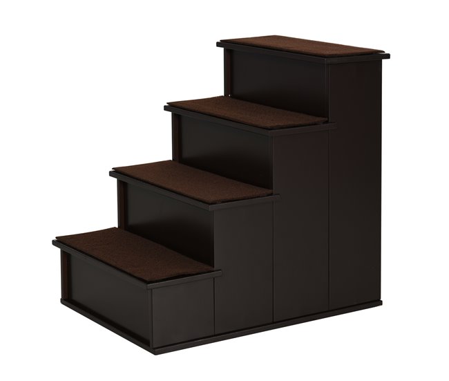 De Moda PawHut Escalera para Perros de 4 Peldaños Escalera para Mascotas Escalones para Perros Gatos con Acolchados Desmontables Carga 30 kg para Cama Sofá 40x59x54,2 cm Marrón Oscuro - Conforama