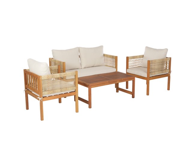 Precio Rebajado Conjunto de muebles de jardín Cannole 4 piezas ratán acacia - Efecto Madera/Beige [casa.pro] - Conforama