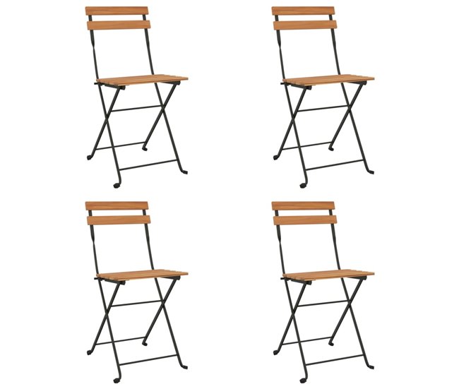 vidaXL Sillas cafetería plegables 4 uds acero y madera maciza de teca - Conforama Envío Gratis
