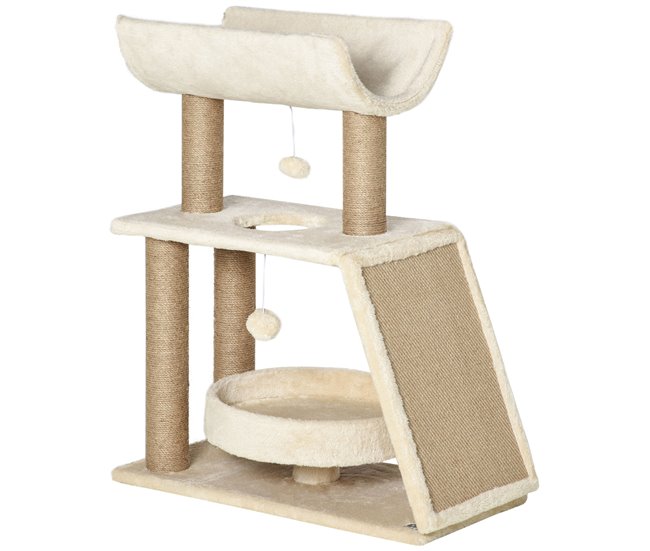 978fd0b1c8db41ee2b18ff7cffdb68bcc5359ec7_2d46599c605c42a9864121e5eeffd91e Más Vendido PawHut Rascador para Gatos Árbol para Gatos Altura 76 cm con 4 Postes Rascadores Nido Plataforma en U Almohadilla para Rascar Bolas Colgantes Marrón Claro - Conforama
