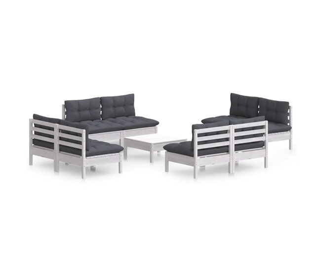 9805bdbcc9ae7504d88fa9db099e29d04b4446d6_e62a6f3f932d45a98b9e7f83fb9747e3 Muebles de jardín 9 piezas con cojines antracita madera de pino - Conforama Envío Inmediato