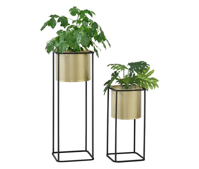 Set de 2x soportes para plantas Mettet - metal 46 x 21 x 21 cm y 70 x 25 x 25 cm Negro y Dorado [en.casa] - Conforama Envío Inmediato