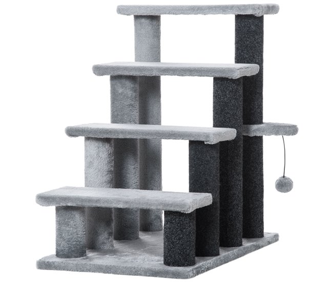 996266dc86cefc87423f3daf595d92bc4ab5f2f5_faaa20abeada42bc9d81077fb7c2bd63 PawHut Escaleras para Gatos de 4 Escalones Escaleras para Mascotas Árbol Rascador para Gatos Pequeño con Poste Rascador Bola Colgante 60x40x64 cm Gris - Conforama Edición Limitada