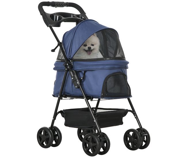9a6a3f519a22f0fd6dd64108a03939d17ea2cfc2_d2316c1433314f3aaa87fb4aa2a5d163 PawHut Cochecito para Perros Plegable Carrito para Perros Pequeños con Ruedas Universales Cesta de Almacenaje Correas de Seguridad y Ventana Carga 15 kg 67x45x96 cm Azul Oscuro - Conforama Oferta Flash