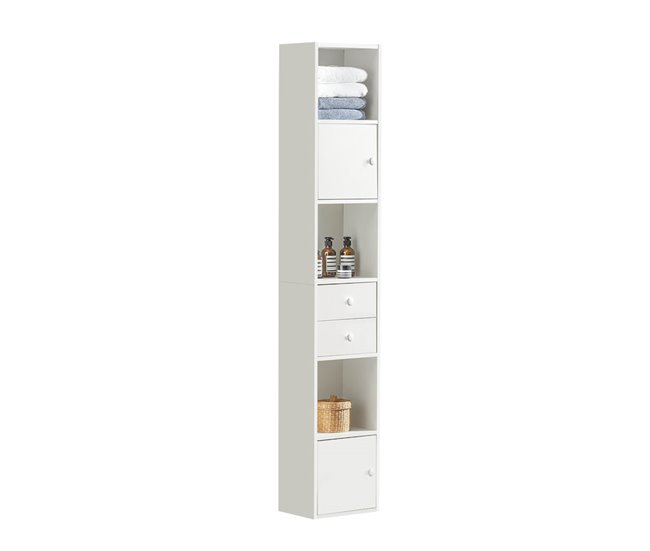 9a83cb5a4d9ca5adacc490fd4b62c2572eb2b587_ca9b85cba54c47249e35eaf3e35f8298 Mueble Columna de Baño Armario de Almacenamiento Armario Independiente con 2 Puertas y 2 Cajones Blanco 33x24x188cm STR10-W SoBuy - Conforama Disponible Ahora