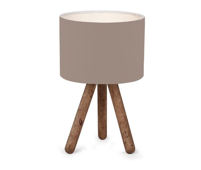 Edición Limitada Lámpara de mesa Preston 1xE27 20 W madera /tela 15 x Ø 18 cm color arena / efecto madera [lux.pro] - Conforama
