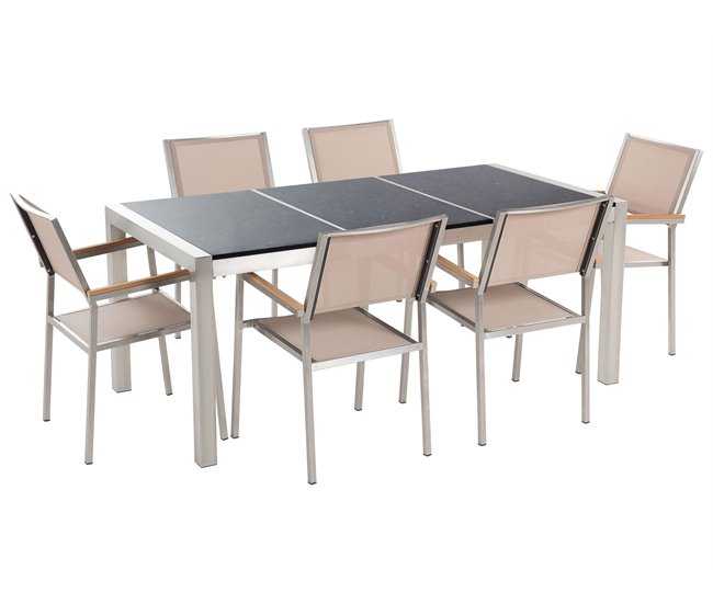 9ce8d6fa4fd3d42d506efedbb4ef733f583ee1fc_35b098fe085b4c2cabbfe9ec0dfb7d7e Devolución Gratuita Conjunto de comedor exterior 6 plazas GROSSETO Placa triple Granito Pulido Gris/Negro - Conforama