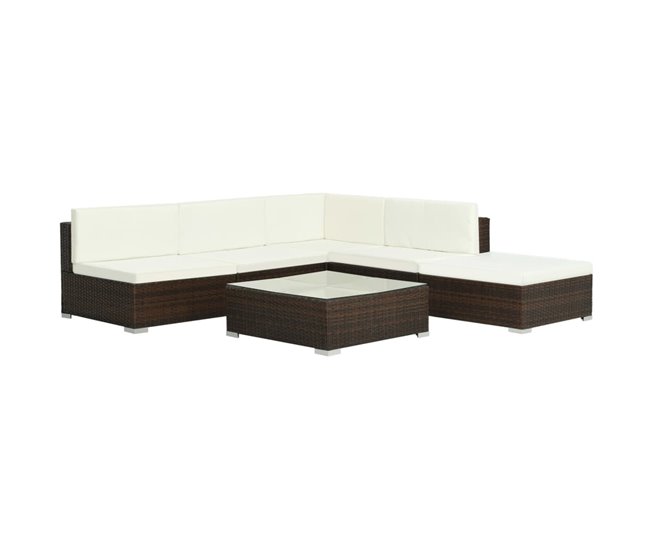 9d8efe0ca3059130ab2b396450709c8c6b268d8e_9e273e4cf2cd42d2849ad35b436e75bb Marca Reconocida Set muebles de jardín 6 piezas y cojines ratán sintético marrón - Conforama