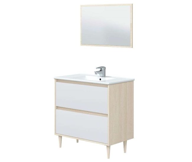 9e3d90cf28c5e8c7020e3efb9c41354dae19a98c_23bb2f40271b452d977e9cec024e11bc Disponible Ahora Mueble De Baño Verona Con Patas y Lavabo Cerámico Color Blanco Brillo y Roble 80x45x80 cm - Conforama