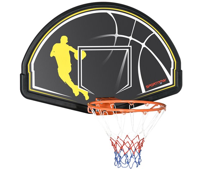 Directo De Fábrica SPORTNOW Canasta de Baloncesto de Pared Tablero de Baloncesto Aro de Baloncesto para Interior y Exterior 110x90x70 cm Negro y Amarillo - Conforama