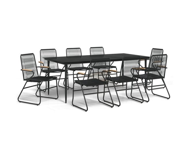 Juego de comedor de jardin 9 piezas ratán PVC negro - Conforama Profesional