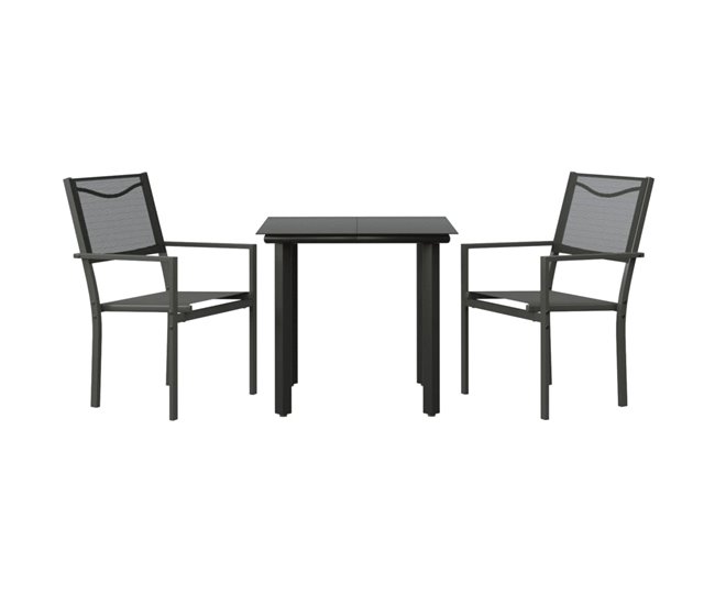 Solo Hoy Juego de comedor para jardin 3 piezas acero y textilene negro - Conforama