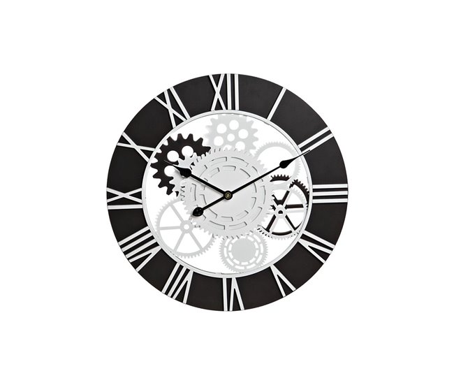 a2485ba6ca2aacdc31b8bc9f2a269b52f4b481d7_ae2f976f8f1343549737fa757de2809f Reloj de Pared DKD Home Decor Madera Negro Blanco Hierro Engranajes (60 x 4 x 60 cm) - Conforama Lujoso