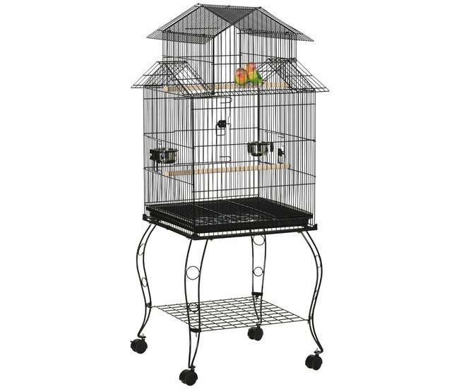 PawHut Jaula para Pájaros con Ruedas Jaula Grande con Soporte Pajarera con Bandeja Extraíble Puertas Comederos Perchas y Estante Inferior para Cacatúa ninfa Cotorra del Sol 50x49x137 cm Negro - Conforama Envío Inmediato