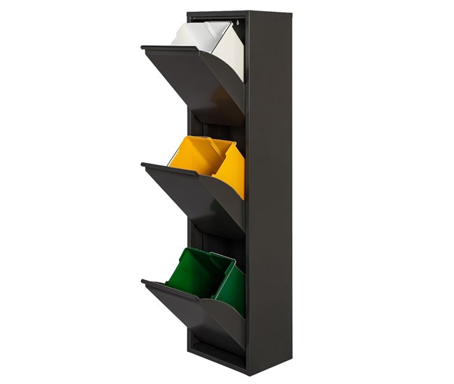 a4afb3d3caa65fbfdf1f313d1113a3093169f699_2d8017cac0964b9dafc9888ab3649299 WELL HOME MOBILIARIO & DECORACIÓN Cubo de basura y reciclaje Metálico de 3 compartimentos, 3x17L (51L) Negro mate - Conforama Última Versión