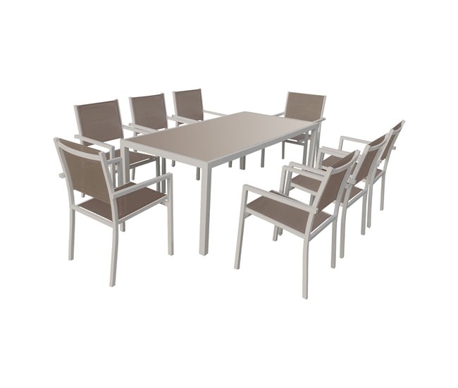 Conjunto de jardín BARI en textileno gris 8 plazas - aluminio antracita - Conforama Mejor Precio