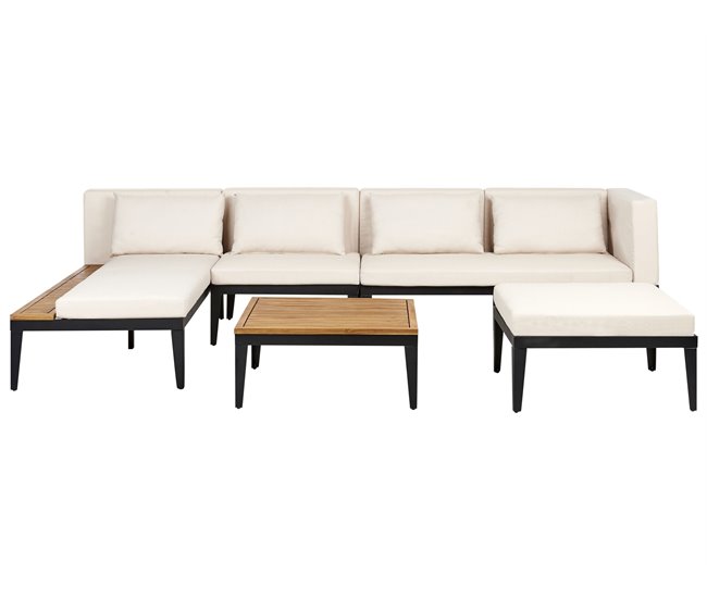 a60b6eeb002fab89e57b1c6bc7f747800cac74e8_19c7879343554cb78607c06bd600810f Conjunto de jardín con mesa y otomana 4 plazas BRACCIANO Derecha Madera de acacia certificada Beige claro - Conforama Alta Calidad