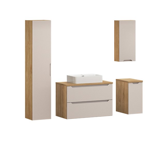 a63cc2bef9d29f8166016ec61583250a0b533ecb_e090116332704d948685528b534e8649 Original Conjunto mueble lavabo individual 90cm columna y 2 medias columnas Mallory Beige y madera - Conforama